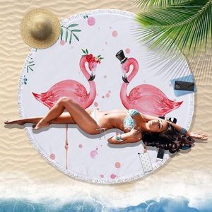 💑TWO LOVE BIRDS BEACH/BATH ROUND TOWEL👩‍❤️‍💋‍👩